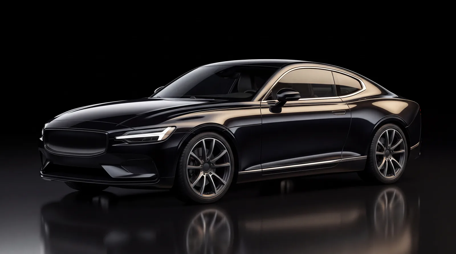 Referencia de concepto: un grand tourer negro con iluminación de estudio